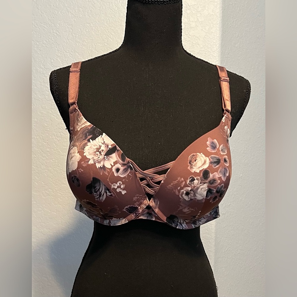 Torrid Lace-Up Padded Push-up Bra 40D Floral Dusty Purple EUC